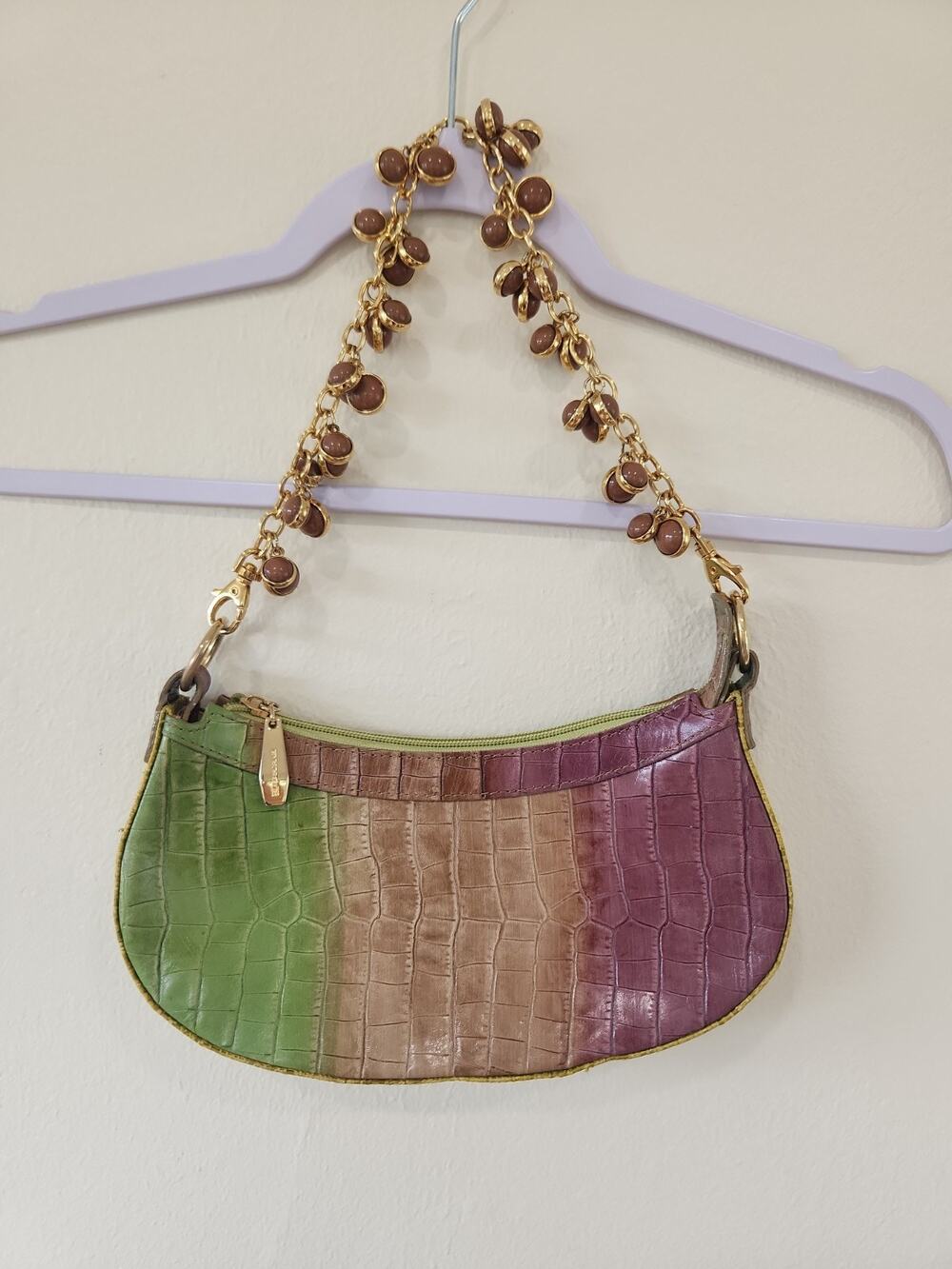 BERGE CROC EMBOSSED LEATHER SHOULDER BAG MADE IN ITALY PURSE COLORFUL